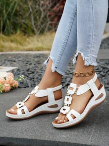 Giày sandal đế xuồng buộc dây thoải mái dành cho nữ cỡ lớn. - trắng - Xem 3