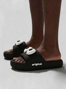 趣味大眼睛EVA户外厚底凉鞋，女士夏季沙滩拖鞋 - 黑色 - 查看 3