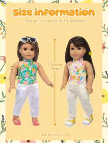 16-18英寸儿童娃娃服装套装，夏季沙滩风翻领上衣，时尚长裤，蒲公英元素，娃娃服装，适合3岁以上儿童，节日和生日礼物（不含娃娃和鞋子） - 彩色 - 查看 3