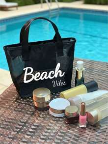 Large Capacity Letter & Palm Tree Pattern Beach Makeup Bag - Multicolor - View 10