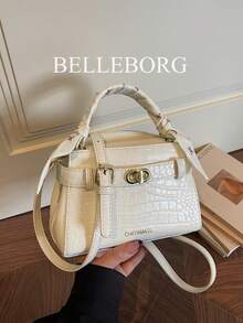 优雅石纹多功能女士手提包，带围巾 - 白色 - 查看 8