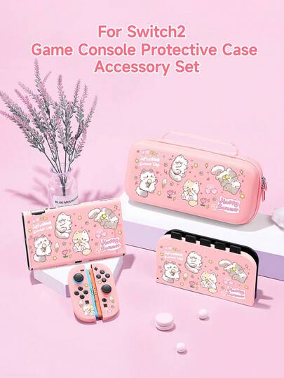 Süßes Cartoon Katzen Muster kompatibles Zubehör Set für Switch 2 (2025)/Switch NS/Switch OLED, inklusive Spielekonsolen Schutzhülle/Dock Abdeckung/Aufbewahrungstasche, TPU Soft Shell, stylisch und praktisch, tragbarer Ständer, stoßfest, kratzfest, schmutzabweisend, romantisches Geschenk
