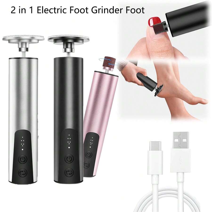 Máy tẩy chai chân điện 2 trong 1, máy mài gót chân điện 6 tốc độ, dụng cụ chăm sóc chân tự động sạc pin 1200mAh.