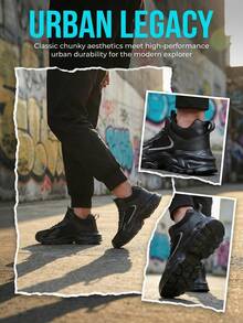 Men's Sporty Black Sneakers With Thick Sole Durable Outsole Anti-Slip Design Breathable Mesh Upper For Hiking Walking Gym Training Perfect Gift - 黑色 - 查看 8