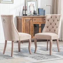 Chaise à 4 pieds, chaise de salle à manger en velours beige, dossier haut, capitonnage à boutons, structure en bois massif, (lot de 2) - Beige - Voir 5