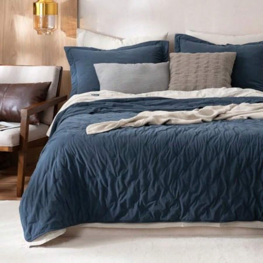 ESQUIMAL Edredón Ligero Reversible Pinsonic Velvet con Fundas de Almohada Colcha Doble Vista Ideal para Todo el Año Azul Matrimonial - Azul - Ver 1