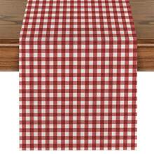 1 件现代简约红白格子桌旗，圣诞红格子矩形桌布，多种尺寸可选，非常适合家庭用餐、圣诞厨房装饰、家居装饰、户外派对和餐厅装饰、户外餐桌布置、纹理亚麻外观、餐桌装饰 - 紅色 - 查看 11