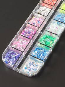 12 Grids Irregular Flakes Nail Sequins Glitter, Holographic Mermaid Blue Pink Nail Art Sequins, Spring Summer Japanese Design Nail Art Glitter Flakes Decorations Manicure - Multicolor - View 9