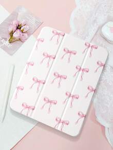 1件極簡清新粉色蝴蝶結圖案彩繪平板保護殼，相容 iPad Mini4/Mini5/Mini6/Mini7/Air/Air2/9.7/10.2/10.5/Air4/Air5/10.9/Pro 11吋/10代/Air 11吋(M2)-2024/Pro 11吋(M4)-2024/Air 11吋(M3) 2025/(A16) 11吋 11代 2025/Galaxy Tab A8 10.5吋 2022，不含筆，內建筆槽，三折支架，TPU軟邊，睡眠/喚醒，翻蓋平板保護殼，三折平板保護殼含筆槽 - 粉色 - 查看 3