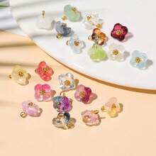 14毫米镀金梅花捷克玻璃珠，中心带孔，五瓣花瓣，DIY手工串珠手链，发夹材料 - 彩色 - 查看 9