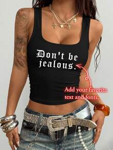 Áo tank top nữ có thể tùy chỉnh. Thêm văn bản tùy chỉnh (trích dẫn, cụm từ, câu nói hài hước, tên, khẩu hiệu, v.v.) - màu đen - Xem 3