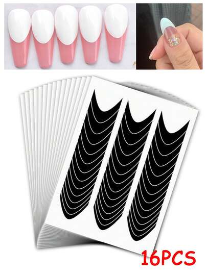 16PCS French-Style Nail Stickers For Manicures, Nail Stickers For Beauty Manicures, Nail Stickers For Nail Art, Template For Nail Stickers, Positioning Aid For Nail Stickers, Spray-Painted Template, Manicure Tools(8/1pc)