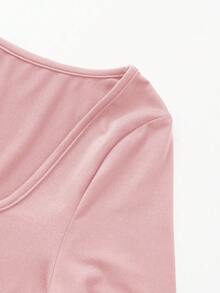 Áo liền thân tay dài cổ tròn dành cho bà bầu, độ co giãn cao, phù hợp cho mặc hàng ngày. - Hồng - Xem 5