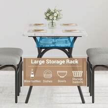 Conjunto de mesa de comedor de 5 piezas para 4 personas, mesa de cocina rectangular moderna con sillas de bucle para 4, mesa de comedor con estante de almacenamiento para espacio pequeño - Gris - Ver 4