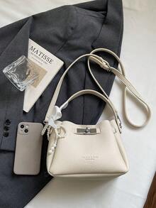 优雅手提包 女士新款单肩斜挎包 纹理锁扣水桶包 - 米色 - 查看 8