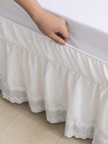 1pc White Solid Color Bed Skirt With Butterfly Lace Trim, Minimalist Classic Daily Style, Comfortable Breathable Polyester Fabric, Suitable For All Seasons, Suitable For Bedroom Environment And Home Decor, Butterfly Trim, Lace Bedding, White Aesthetics, Minimalist Decor Style, All-Season Bedding, Romantic Home Style - Multicolor - View 3