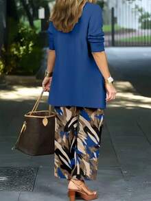 Bộ đồ đi làm in họa tiết thời trang 3 món dành cho nữ - Màu xanh lam - Xem 2