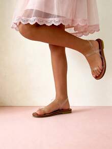 1双时尚儿童凉鞋，透明绑带女童凉鞋，柔软防滑耐磨，适合宴会、聚会、派对、婚礼、度假等场合。 - 無色 - 查看 2