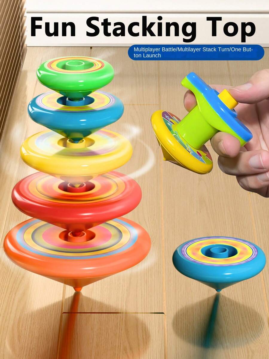 Kids Toys, Party Supplies, Creative 5-Layer Stacking Spinning Top Toy, Classic Mini Spinning Top Toy, Relaxing & Fun New Spinning Top, Multi-Layer Stacking Rotation, Holiday Gift (Colors Of Spinning Top And Launcher Are Random) - Multicolor - View 1