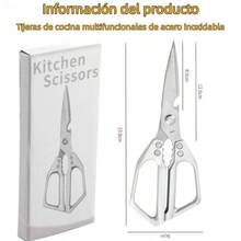 Tijeras de cocina: tijeras profesionales para aves de corral de alta resistencia Cuchillas de acero inoxidable de primera calidad Tijeras afiladas para carne de color plateado Cortan huesos de pollo, carne, pavo y pescado Aptas para el lavavajillas - Plateado - Ver 5