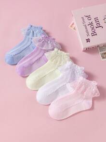 5/1 Pair Girls/Baby Girls Spring/Summer Versatile Socks, Cute Sweet Princess Style Embroidered Lace Trim Socks, Fashion Casual Breathable Soft Comfortable Colorful Short Socks, Suitable For School, Dance Performance, Party, Leisure Activities - Multicolor - View 13