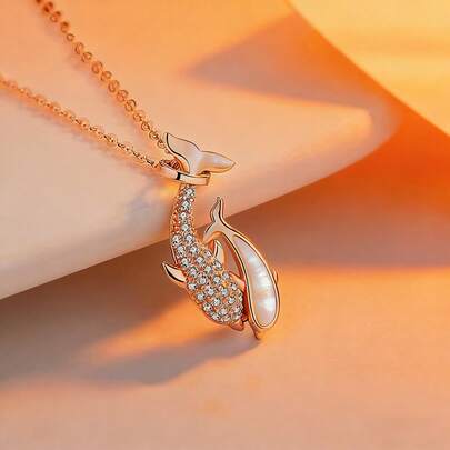 1pc S925 Silver Luxury Dolphin Design Pendant Necklace With Sparkling Zirconia Stone, Elegant Everyday Wear Jewelry, Quality Gift For Loved Ones