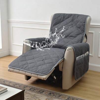 1件灰色防水加厚沙发套，防滑扶手沙发保护套，带储物袋，适用于客厅