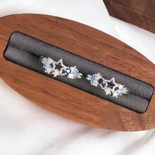 Bông tai khoen hình ngôi sao bằng bạc Sterling 925 đính đá Cubic Zirconia, món quà sinh nhật thanh lịch để đeo hàng ngày. - Bạc - Xem 3