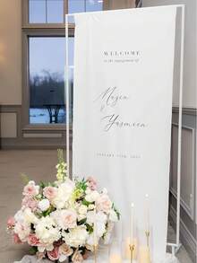 Linen Wedding Welcome Sign With Ribbon And Optional Stand, Customized Wedding Welcome Sign, Linen Wedding Welcome Sign - Multicolor - View 12