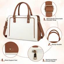 NEWHEY 方形手提包，顶部提手托特包，斜挎防盗防水托特包，男女通用手提包，白色 - 彩色 - 查看 5