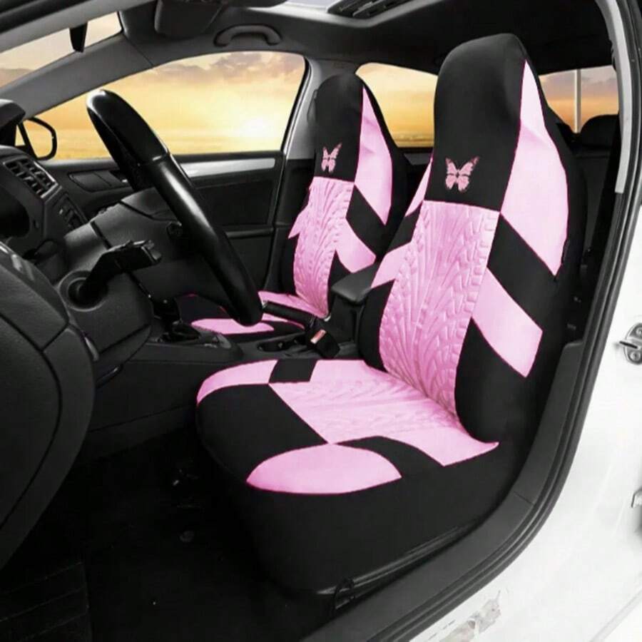 1pc/2pcs All-Season Car Seat Cover, Fabric Thin Anti-Dirty Cushion Cover, Breathable Elastic Mesh Seat Cover, Tire Embossed Butterfly Print Seat Cover (Lightweight Sheer Fabric, Not Fleece Lined) - Head - View 1