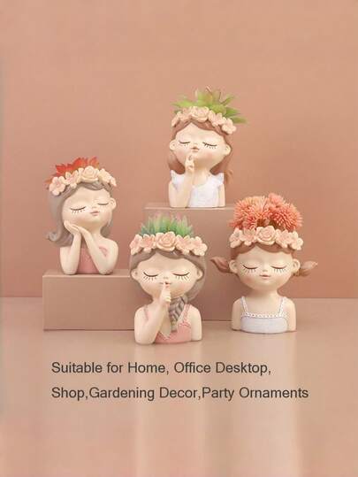 可爱女孩脸型多肉植物盆栽，带排水孔，仙女花园花盆，送给植物爱好者的礼物，室内小型仙人掌容器