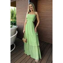 Long Chiffon Party Dress With Ruffles And Built-In Bra For Weddings, Graduations, Birthdays, And Summer Events. - verde menta - Ver 2