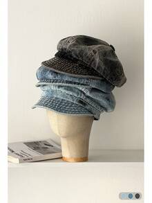 1 件格子帆布报童帽，可翻转格子尖顶帽，复古休闲贝雷帽风格，适合春秋季男女 - 彩色 - 查看 4