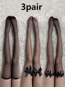 3 Pairs Black Silk Sexy Stockings, Can Be Torn Up To Above The Knee; White Sexy Stockings; Tempting Transparent Black Silk Stockings; E-Girl - màu đen - Xem 7