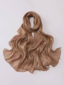 1pc Women's Solid Color Silk Starry Snowflake Chain Decorative Shiny Scarf, Fashion Elegant Headscarf, Sun Protection Silk Hijab - Multicolor - View 27