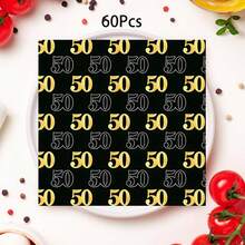 20张/40张/60张装，黑金50岁生日派对鸡尾酒会餐巾纸，“庆祝50周年”双层一次性纸巾，50周年纪念餐桌装饰（男女皆宜），50岁生日派对用品，50周年纪念及里程碑派对，13*13英寸 - 50歲 - 查看 8