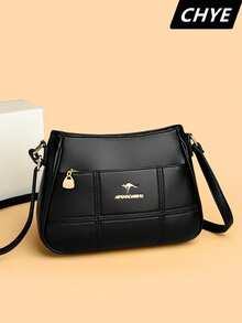 高端大容量柔软真皮女士饺子包，时尚多功能单肩斜挎包，中年妈妈包，手提包 - 黑色 - 查看 1