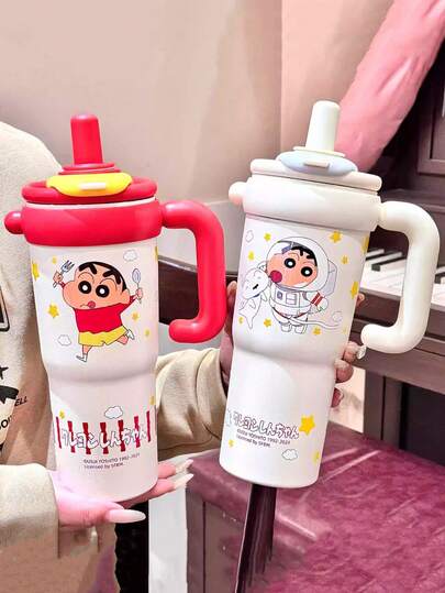 CRAYON SHINCHAN Cốc giữ nhiệt, bình nước có ống hút dễ thương chất lượng cao, thép không gỉ 316, phù hợp cho học sinh, cốc xách tay, quà tặng ngày lễ.