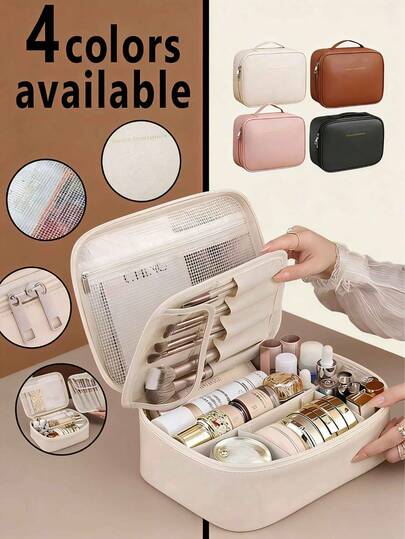 1 túi đựng mỹ phẩm du lịch đa năng chống thấm nước, túi đựng đồ hai lớp dung tích lớn, túi đựng đồ vệ sinh cá nhân bằng da PU chống thấm nước, sắp xếp gọn gàng các sản phẩm trang điểm, hộp đựng mỹ phẩm nhỏ cầm tay, quà tặng thiết yếu, túi đựng phụ kiện có khóa kéo, túi đựng móng tay, túi trang điểm, túi đựng đồ trang điểm, túi đựng mỹ phẩm, thích hợp cho học sinh và phụ nữ, thích hợp làm quà tặng cho gia đình và bạn bè, quà tặng bạn gái, quà tặng ngày lễ, vật dụng thiết yếu cho các chuyến đi biển mùa hè.