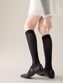 1/4 双装女士小腿袜，细竖条纹显瘦长筒袜，适合春夏穿着，百搭裙装 - 彩色 - 查看 11