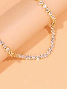 1pc Minimalist Shiny Gold Rhinestone Anklet, Versatile Daily Wear Jewelry For Women - Gold - View 4