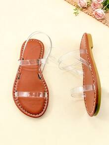 1双时尚儿童凉鞋，透明绑带女童凉鞋，柔软防滑耐磨，适合宴会、聚会、派对、婚礼、度假等场合。 - 無色 - 查看 5