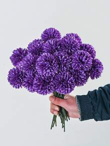 3/24/150件 10.02英吋人造菊花球、蒲公英、繡球花組合花束禮物，仿真花、人造植物，情人節花瓶，適用於DIY婚禮花束、派對、居家客廳、廚房、花園、酒店、辦公室 - 深紫色 - 查看 4