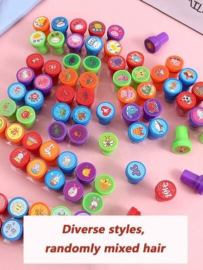 1/12/30/100 piezas Juego de sellos de autoimprenta para estudiantes (sellos con diferentes temas de diseño) Adecuado para fiestas, pequeños regalos, premios de carnaval, escuelas, relleno de huevos de Pascua