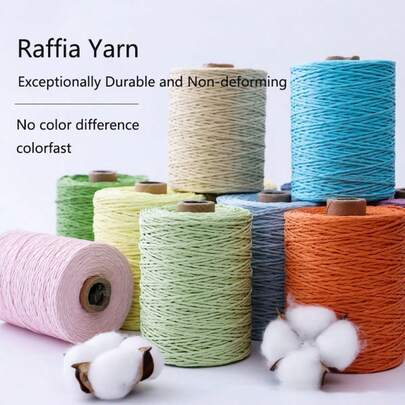 1 cuộn dây giấy raffia tự nhiên, chất liệu raffia chất lượng cao, màu nâu cổ điển, thoáng khí và nhẹ, thích hợp để móc mũ mùa hè, túi đi biển và gói quà, lý tưởng cho đồ thủ công và trang trí theo mùa.