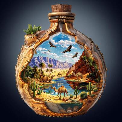 1件沙漠绿洲水囊木制拼图，不对称动物造型木制拼图玩具，独特派对游戏礼物，装饰艺术画，桌面魔幻拼图，儿童益智玩具，节日礼物，成人木制拼图，母亲节礼物，返校礼物，生日礼物