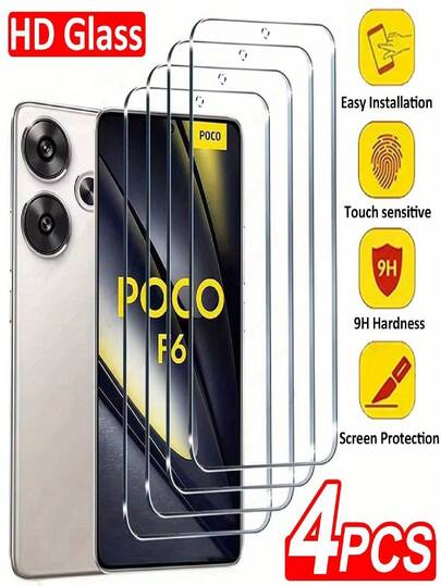 4pcs Ultra HD Tempered Glass Screen Protector Compatible With POCO X4 X5 X6 Pro F3 F4 GT X3 Nfc X3 Pro F4 F5 F6 X3 X4 GT 9H Hardness, Fingerprint Compatibility, Ultra HD, Anti-Fingerprint, Full Coverage, Streamlined Design, Case Friendly