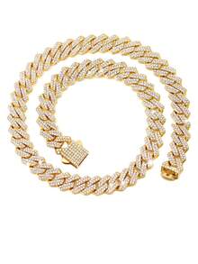 Dây chuyền mắt xích Cuban sáng bóng 14mm, unisex, kiểu dáng punk, đính đá lấp lánh màu bạc, quà tặng. - Trang sức Hip Hop - Xem 5