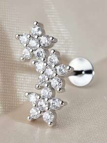 1件 18K镀金闪亮立方氧化锆不锈钢铜三花耳钉 平底水晶耳环 耳廓平底耳软骨耳钉 耳垂耳廓耳钉 耳洞顶部标准耳垂耳廓耳钉 螺丝耳钉 平底穿孔女士身体饰品 18G 8mm - 一件平底鋯石三朵花耳釘 - 查看 7